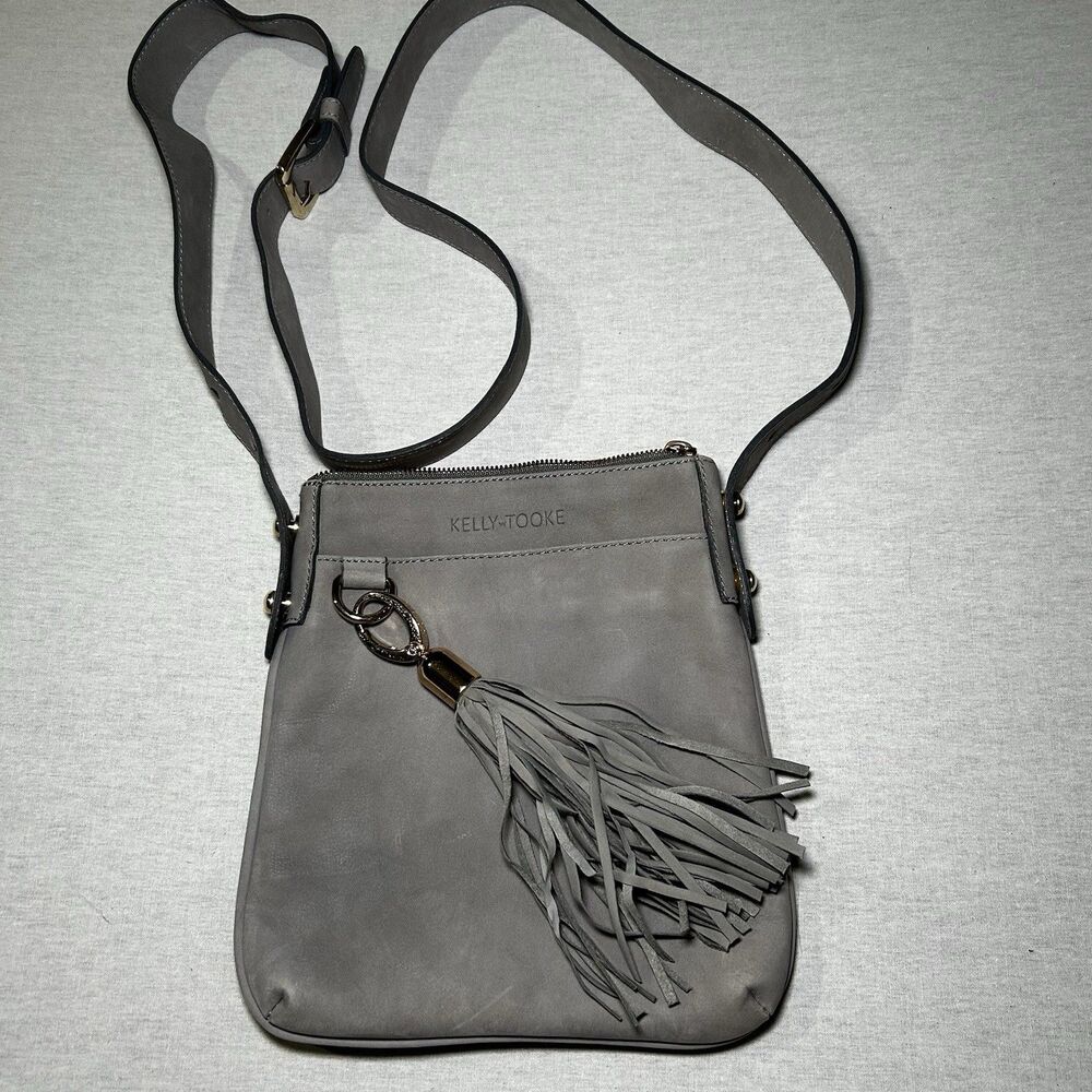 Kelly Tooke Gray Leather Crossbody Bag with large tassel